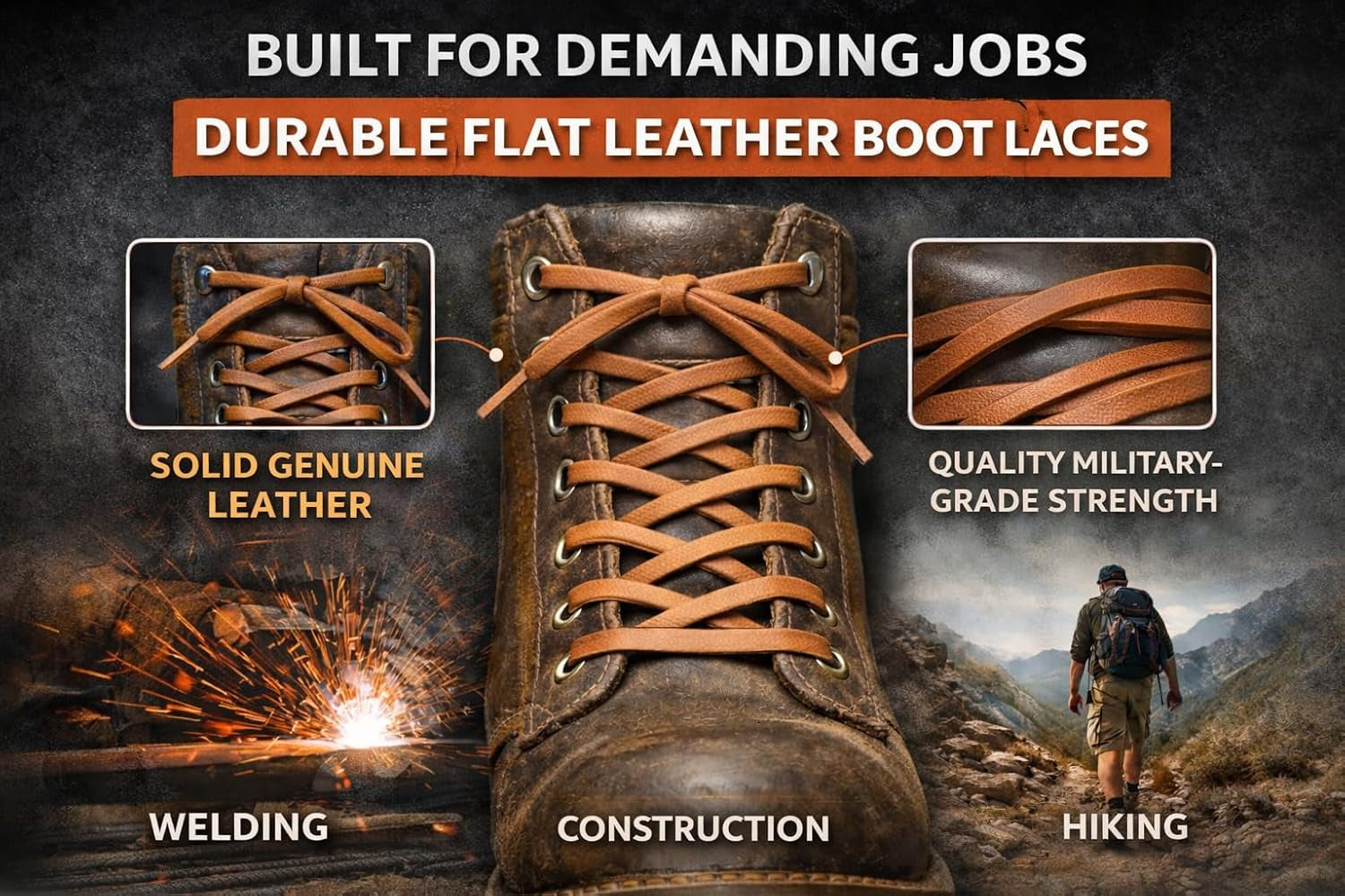Leather Boot Laces|1/8 Inch Thick 72 Inches Long|2 Leather Strips [1 Pair]