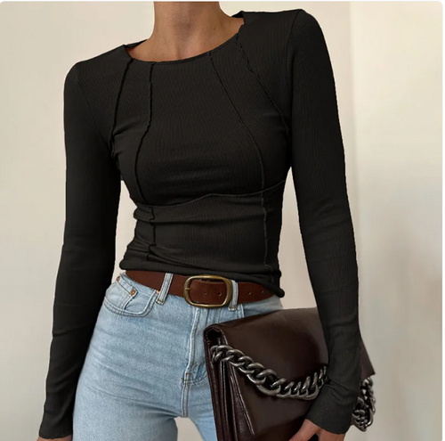 Load image into Gallery viewer, Slim Long Sleeve T-shirt Fashion Solid Color Split Thread Knitted Top Womens Clothing
