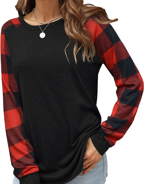Load image into Gallery viewer, Womens Long Sleeve Shirts Crew Neck Pullover Sweatshirt Pattern Raglan Casual Tunic Tops
