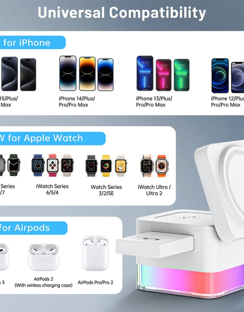Load image into Gallery viewer, Wireless Charging Station, 3 in 1 Wireless Charger Stand for Multiple Iphone Devices, Wireless Charger for Iphone 16/15/14/13/12/Pro/Pro Max, Iwatch 10/SE/9/8/7/6/5/4/3/2, Airpods 2/3, White
