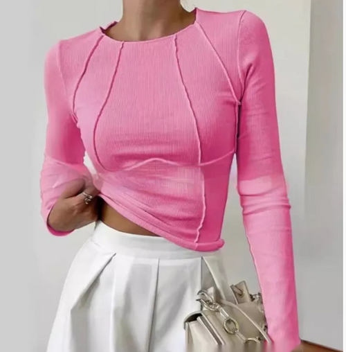 Load image into Gallery viewer, Slim Long Sleeve T-shirt Fashion Solid Color Split Thread Knitted Top Womens Clothing

