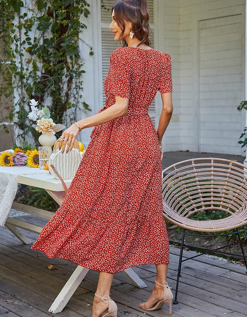 Load image into Gallery viewer, Women'S Summer Floral Boho Maxi Dress Short Sleeve Wrap V Neck Ruffle Long Flowy Beach Wedding Guest Dresses
