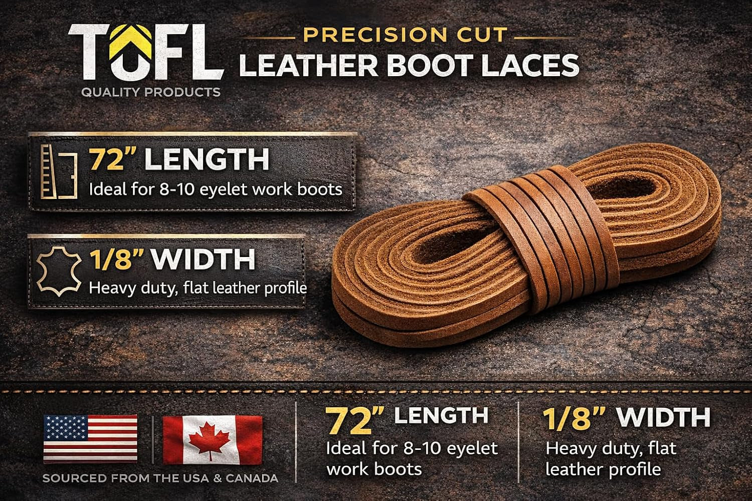 Leather Boot Laces|1/8 Inch Thick 72 Inches Long|2 Leather Strips [1 Pair]