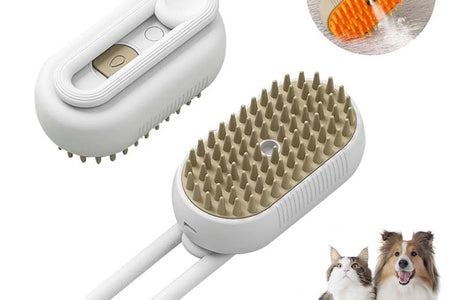 Cat Steam Brush, 3 in 1 Self Cleaning Cat Steamy Pet Brush Steamer Brush for Massage for Removing Tangled and Loosse Hair (White)