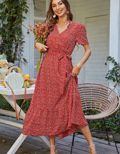 Load image into Gallery viewer, Women'S Summer Floral Boho Maxi Dress Short Sleeve Wrap V Neck Ruffle Long Flowy Beach Wedding Guest Dresses
