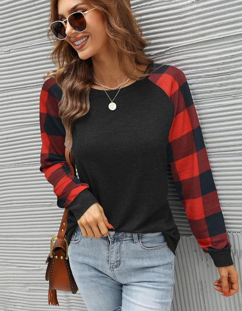 Load image into Gallery viewer, Womens Long Sleeve Shirts Crew Neck Pullover Sweatshirt Pattern Raglan Casual Tunic Tops
