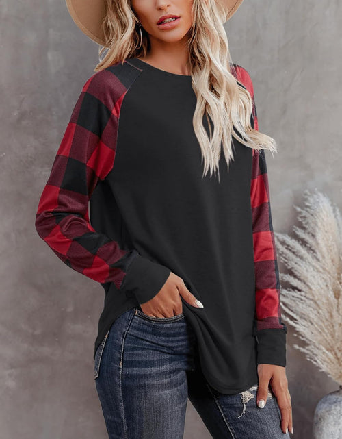 Load image into Gallery viewer, Womens Long Sleeve Shirts Crew Neck Pullover Sweatshirt Pattern Raglan Casual Tunic Tops
