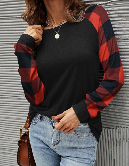Load image into Gallery viewer, Womens Long Sleeve Shirts Crew Neck Pullover Sweatshirt Pattern Raglan Casual Tunic Tops
