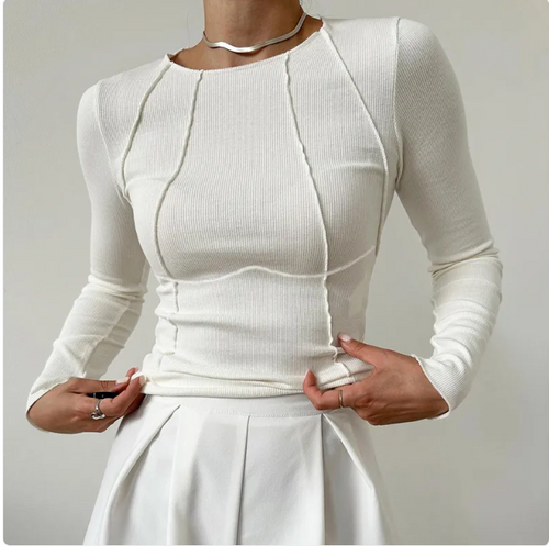 Load image into Gallery viewer, Slim Long Sleeve T-shirt Fashion Solid Color Split Thread Knitted Top Womens Clothing
